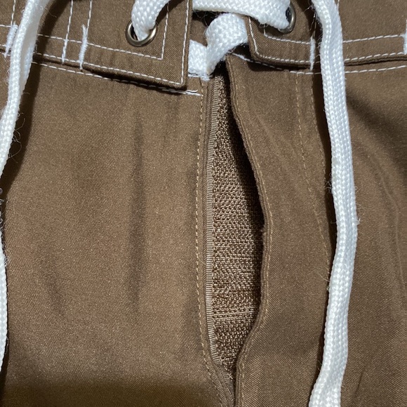 NoBo Color Blocked Brown, Tan and White Long Length Swim Trunks Sz 32 - Picture 5 of 13